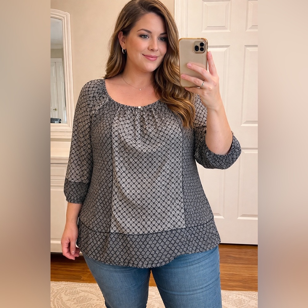 St. John’s Bay Black & White Boho Peasant Top – Size 2X